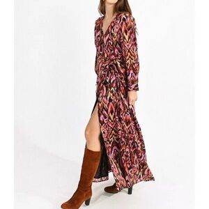 Molly Bracken Pink, Brown & Black Printed Maxi Wrap Dress